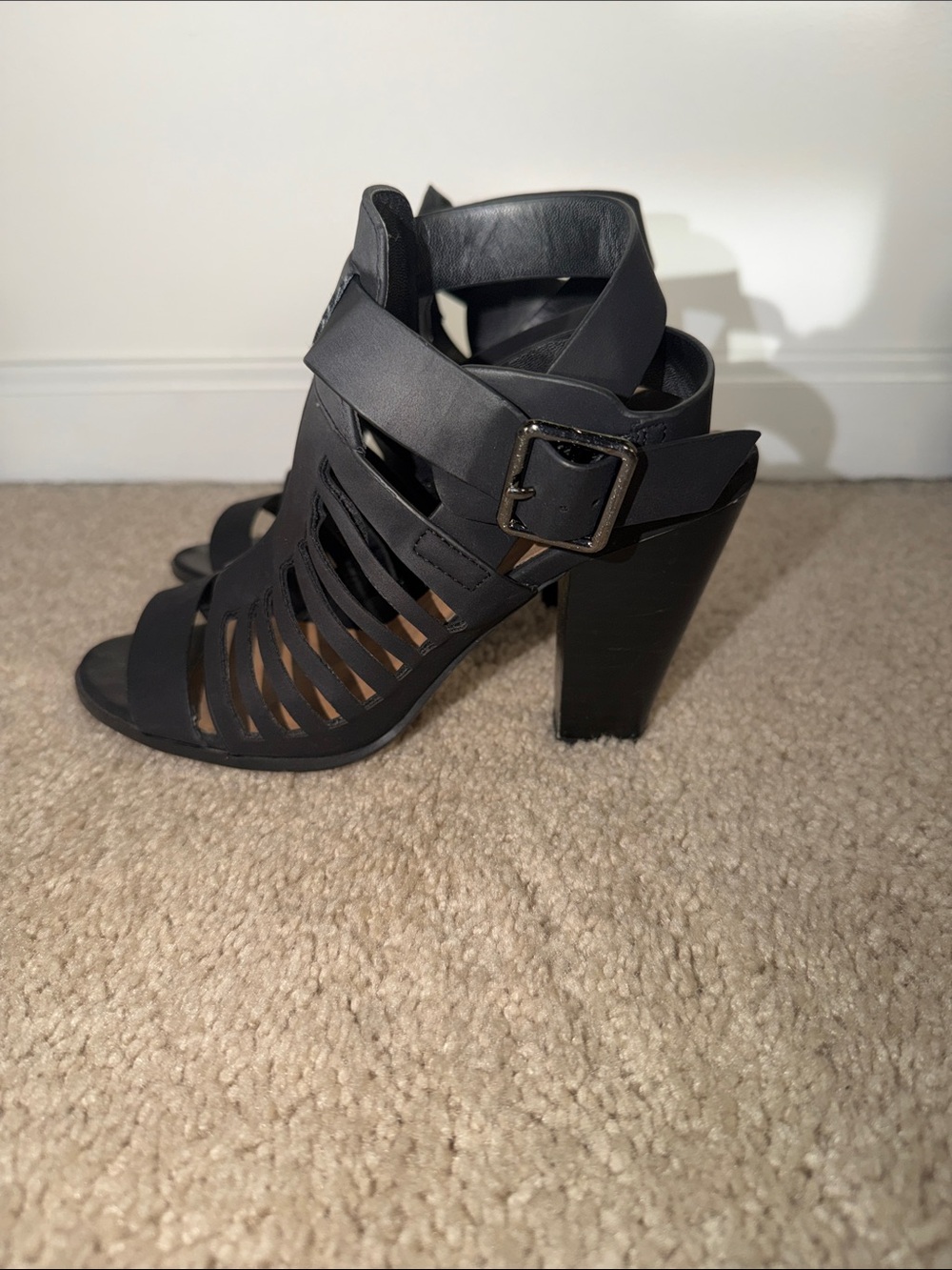 Diva Black Cutout Strappy Block Heel Sandals